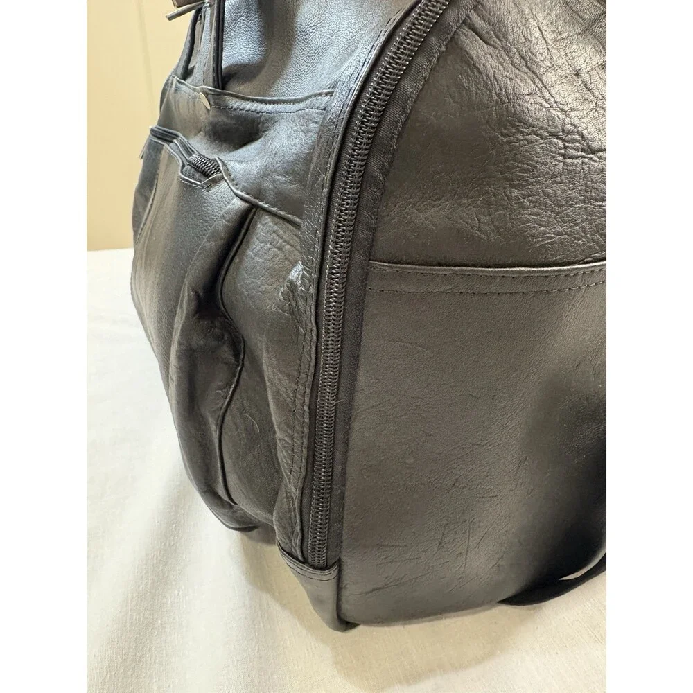 Extra Large Black Multi Pocket Leather Duffle Bag Travel